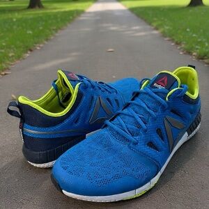 Reebok Blue Running Shoes with Neon Yellow Accents